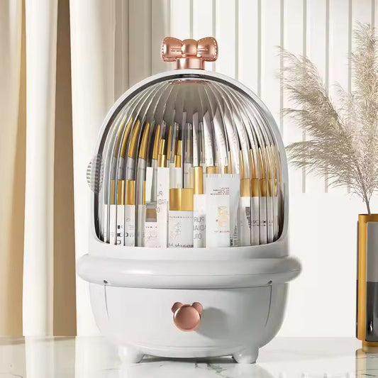Stylish 360° Rotate Makeup Organizer Large Cosmetic Storage Box for Vanity All-In-One Dust and Water-Proof Organizer